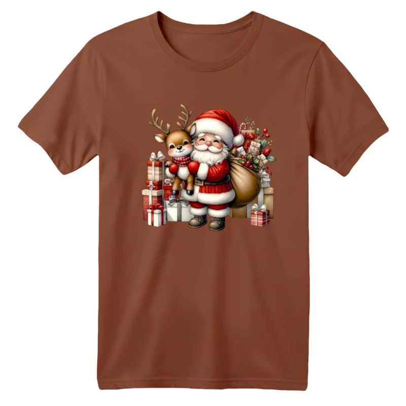 تی شرت آستین کوتاه بچگانه مدل بابانوئل و گوزن کریسمس کد 12