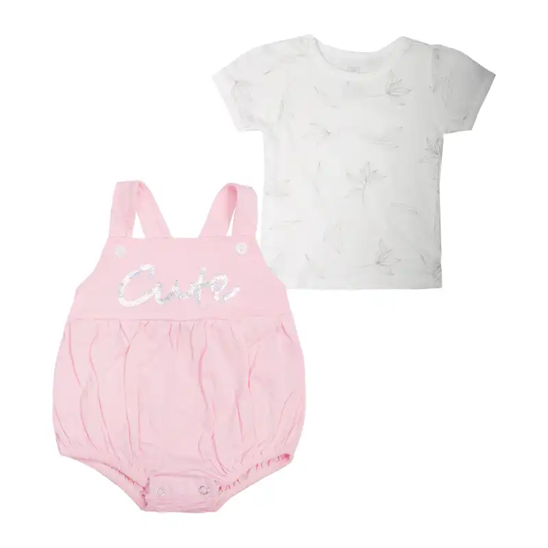 ست  بادی و تی شرت نوزادی آدمک کد 179391 رنگ صورتی