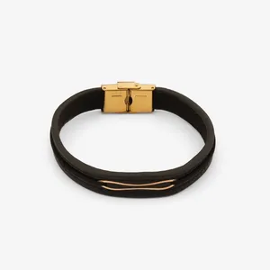 دستبند طلا 18 عیار مردانه با بند چرمی مایا ماهک مدل MB1830