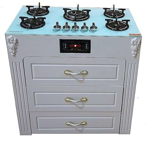 اجاق‌ گاز 5 شعله هاکان مدل صفحه شیشه ولوم بالا سه کشو1230