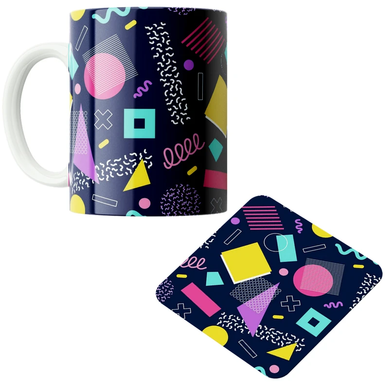 ماگ پاد آفرین مدل اشکال و خطوط کد DKC432 به همراه زیر لیوانی