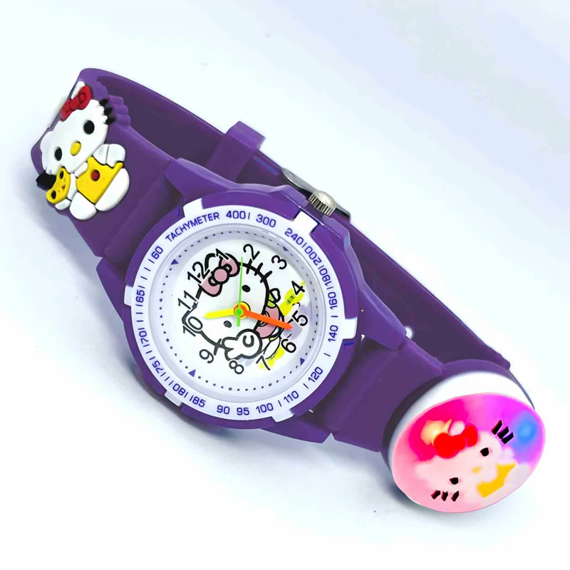 ساعت مچی عقربه ای بچگانه مدل چراغدار بند سیلیکونی ضد حساسیت طرح هلو کیتی کد 3