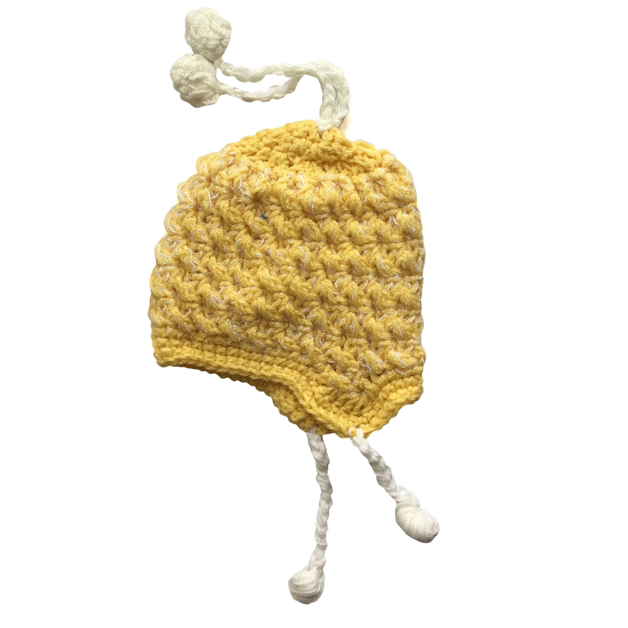 کلاه بافتنی نوزادی مدل کج راه رنگ لیمویی