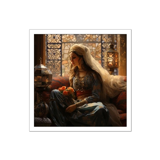 تابلو نوری بکلیت طرح نقاشی بانوی شرقی مدل لایت باکس W-MID-20872