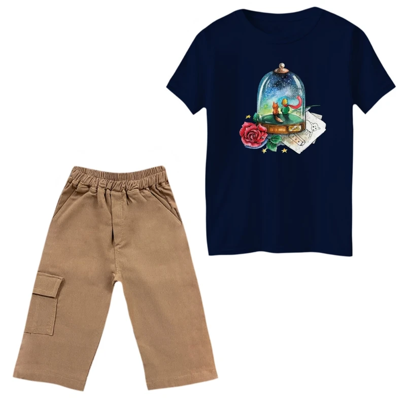 ست تی‌شرت و شلوارک پسرانه مدل بطری شازده کوچولو