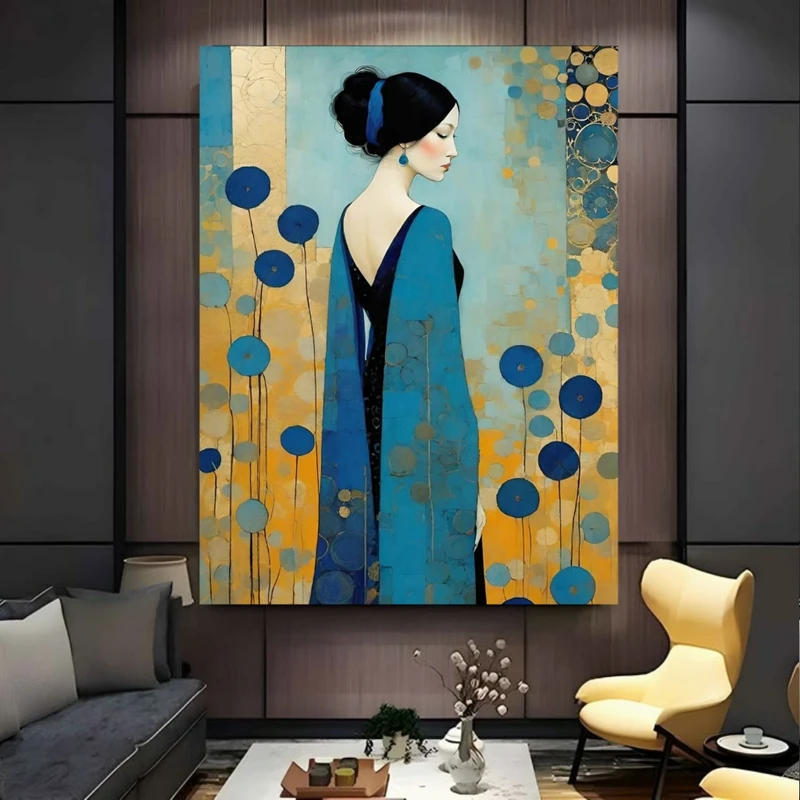 پوستر پارچه ای طرح مخمل نقاشی بانوی ژاپنی مدل گل های شکوفا کد FP106270