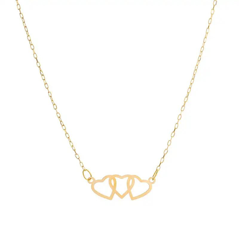 گردنبند طلا 18 عیار زنانه با زنجیر حلقهای (فلامینگو) گالری قو طلایی مدل سه قلب کج