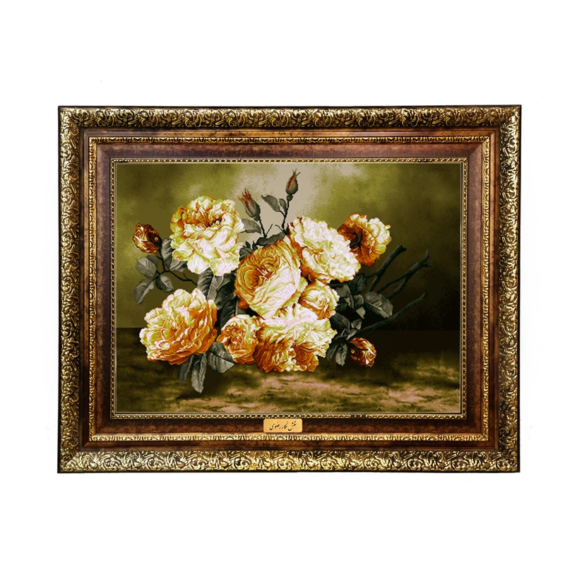 تابلو فرش ماشینی نقش نگار رضوی طرح گل کد 2406H