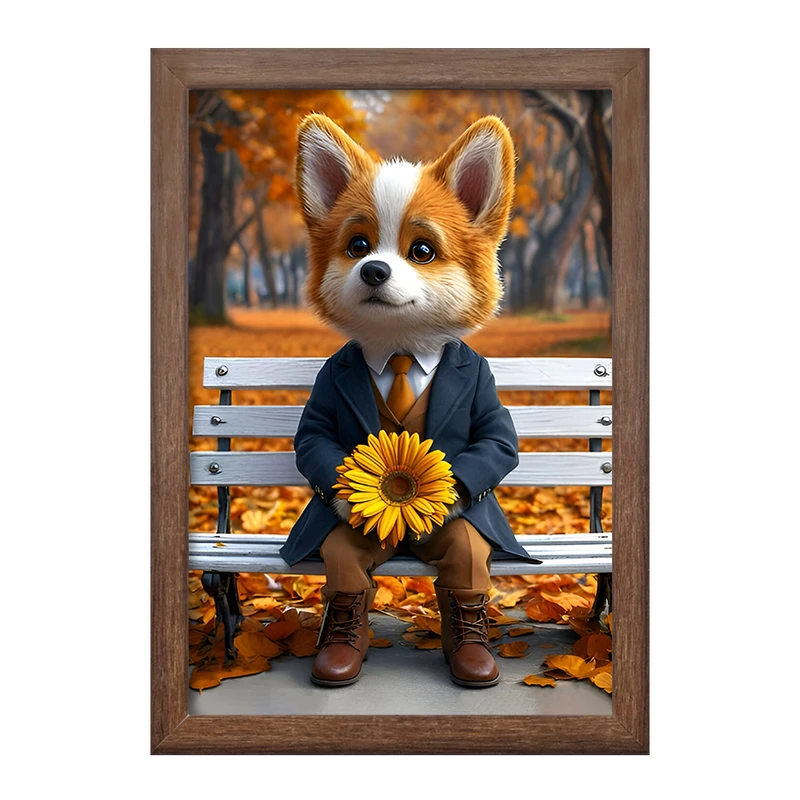 تابلو خندالو طرح سگ و پاییز کد F7221