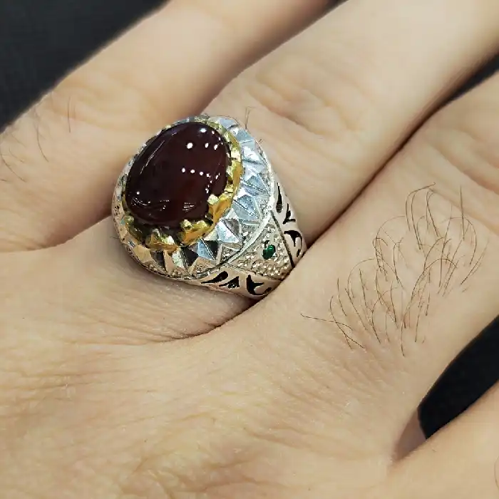 انگشتر نقره مردانه مدل سنگ عقیق یمانی کد 59