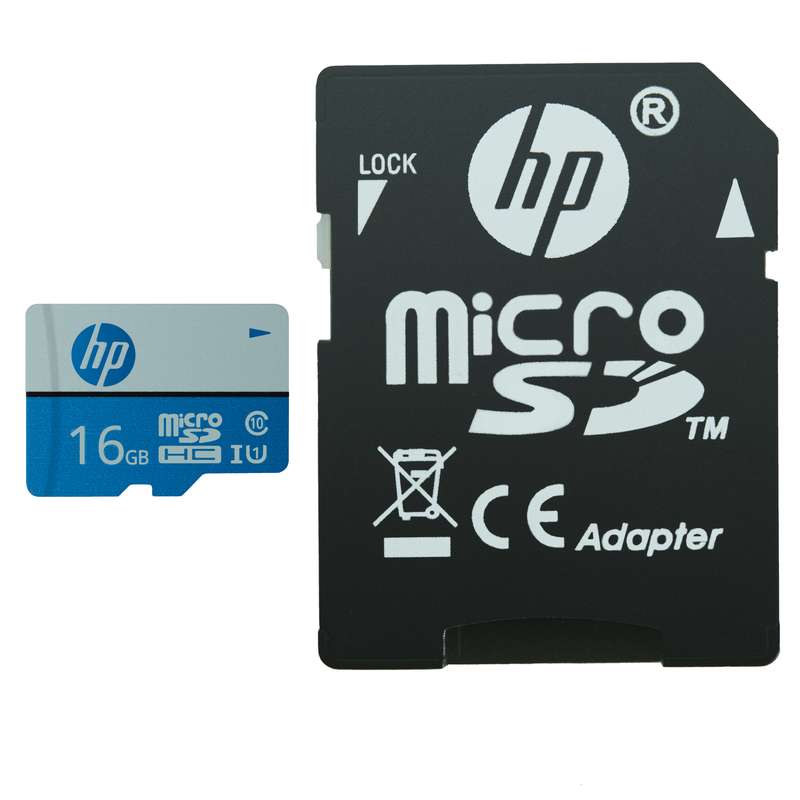 کارت حافظه microSDXC اچ پی مدل mi210 کلاس 10 استاندارد UHS-I U1 سرعت 80MBps ظرفیت 16 گیگابایت به همراه آداپتور SD