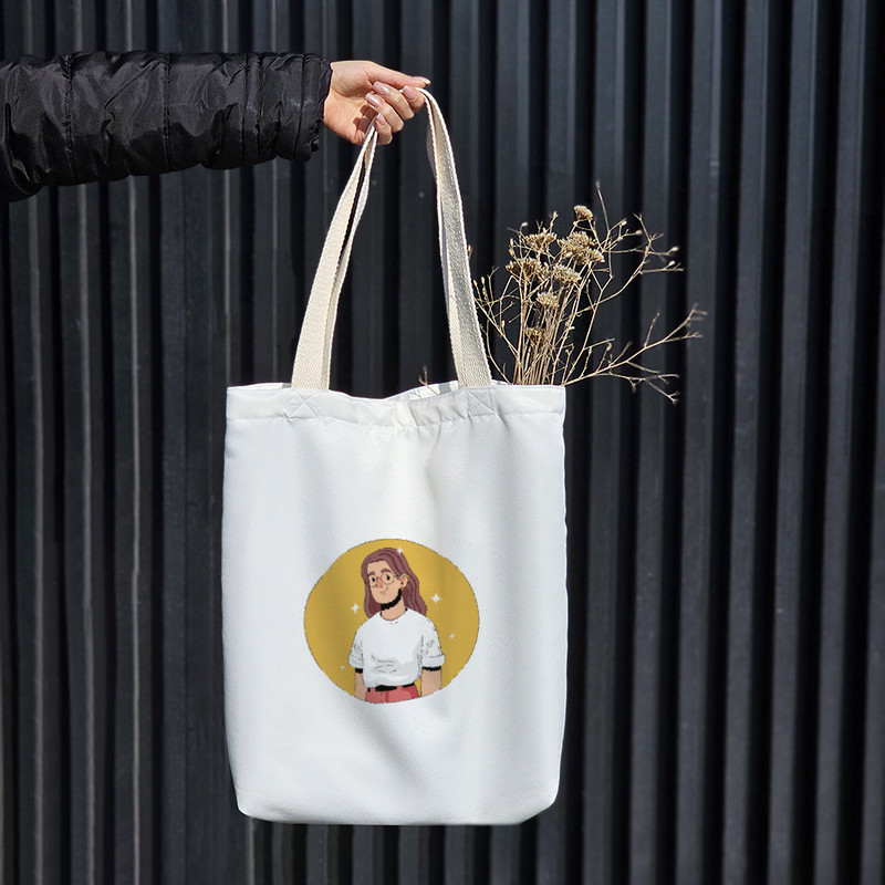 ساک خرید خندالو مدل دخترک سفید و نارنجی کد 5302