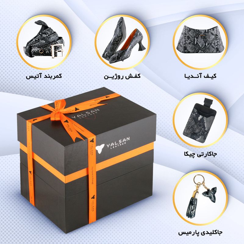 ست کیف و کفش زنانه چرم یلسان مدل لاکچری آندیا کد RTL-300-msk به همراه کمربند و جاکارتی و جاکلیدی