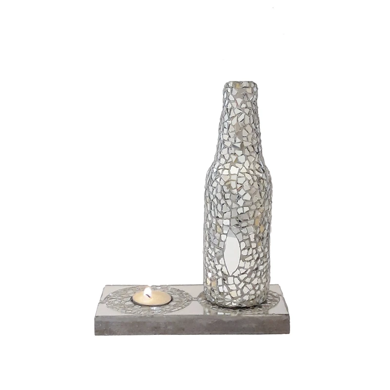 گلدان دکوری خط هنر مدل آینه کاری کد kh01 به همراه شمع بسته 3 عددی