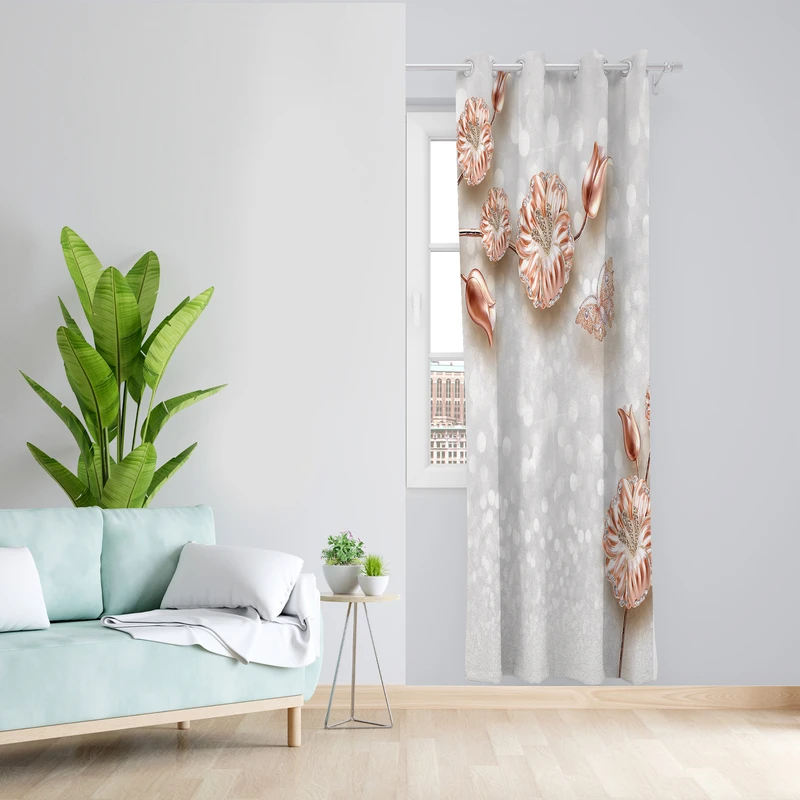 پرده طرح گل مدل مخمل پانچی کد L 1223R Z سایز 140x200 سانتی متر