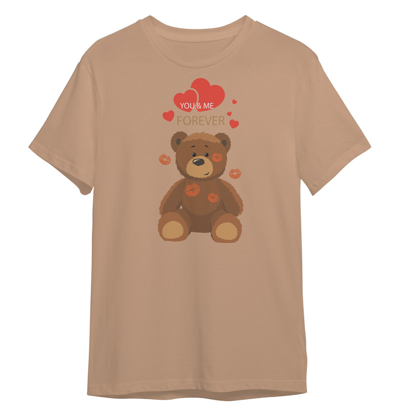 تی شرت آستین کوتاه زنانه مدل خرس عاشقانه ولنتاین کد 0446 رنگ کرم نخودی