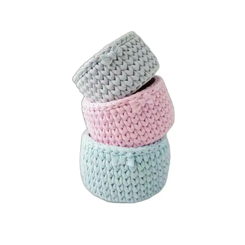 سبد قلاب بافی تریکو مدل سه رنگ کد 20 مجموعه 3 عددی