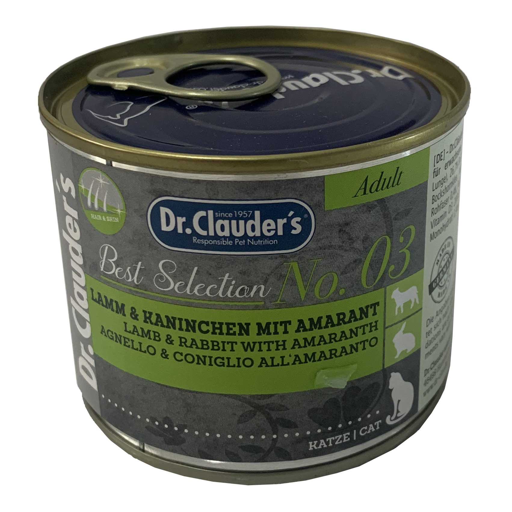 کنسرو غذای گربه دکتر کلادرز مدل No.03 - Lamb & Rabbit with Amaranth وزن 200 گرم