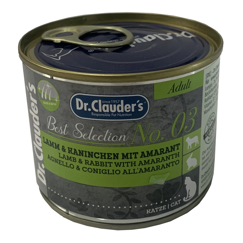 کنسرو غذای گربه دکتر کلادرز مدل No.03 - Lamb & Rabbit with Amaranth وزن 200 گرم