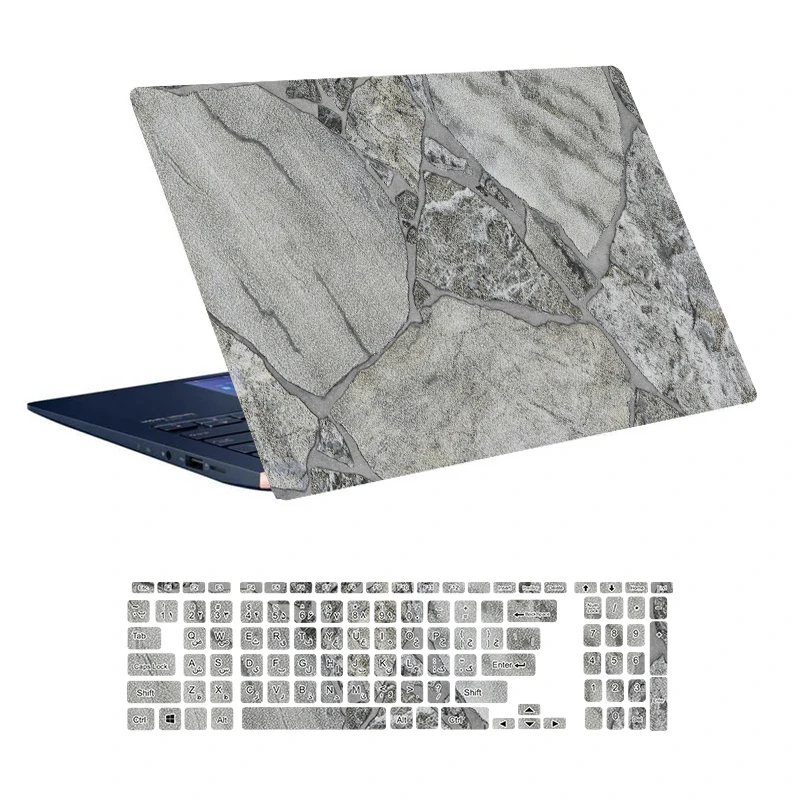 استیکر لپ تاپ توییجین و موییجین طرح Marble کد 55 مناسب برای لپ تاپ 15.6 اینچ به همراه برچسب حروف فارسی کیبورد 