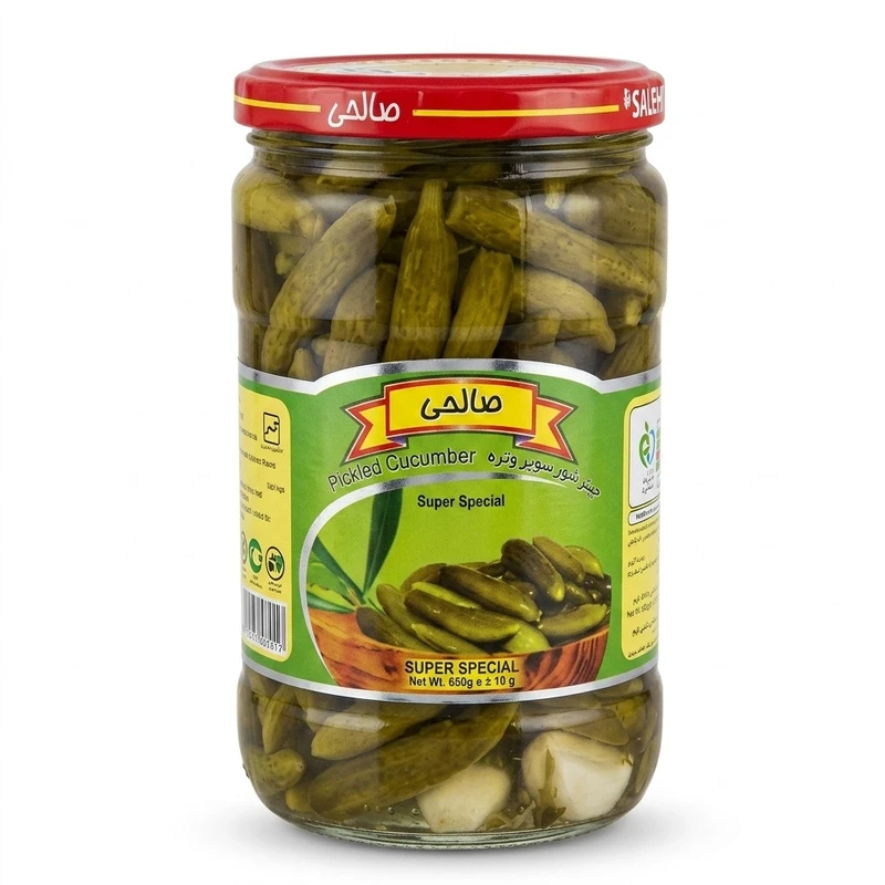 خیارشور ریز پاستوریزه سوپر ویژه صالحی - 650 گرم مجموعه 4 عددی
