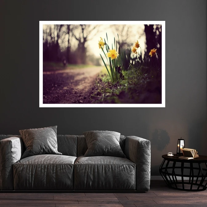 تابلو بکلیت طرح طبیعت و گل زرد مدل قاب شاسی W-s8525