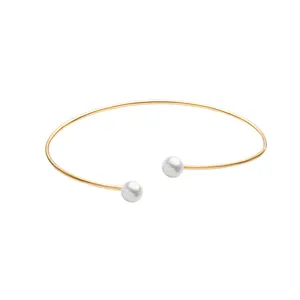 بنگل طلا 18 عیار زنانه ماوی گالری مدل دو سر مروارید 1