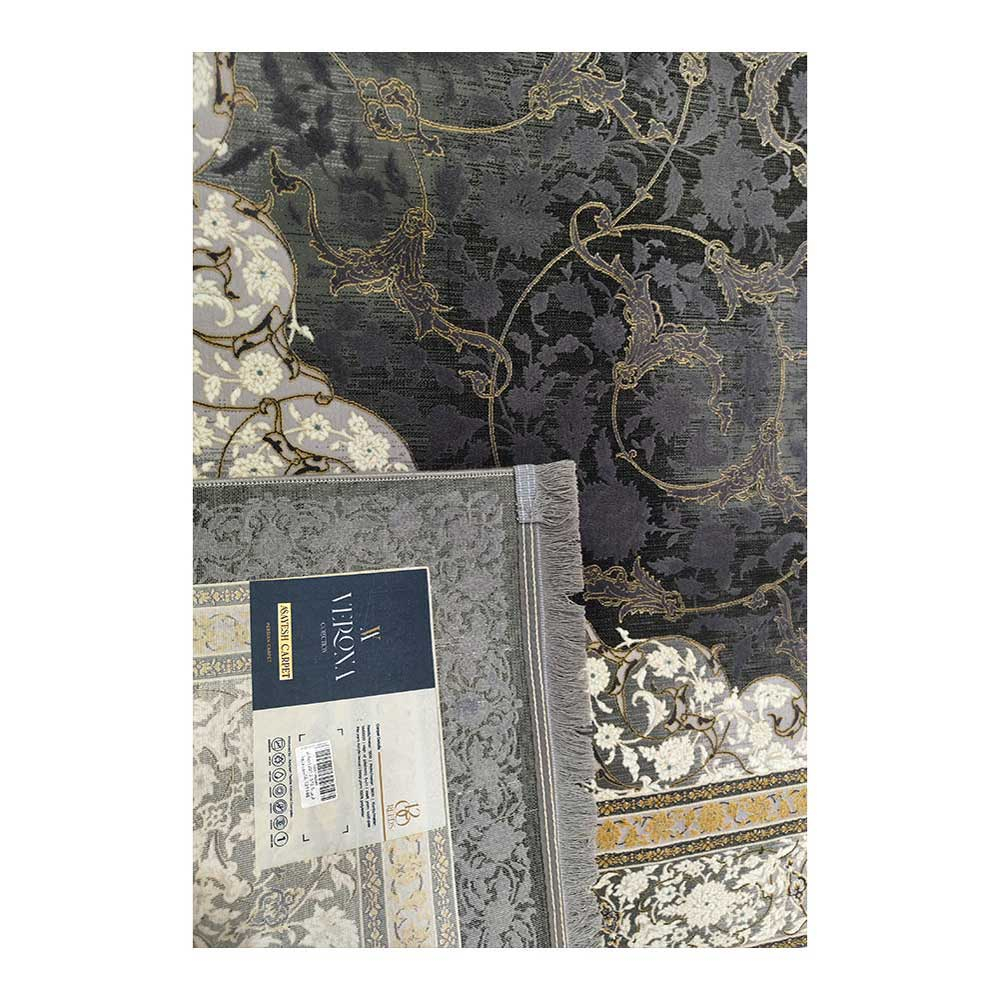 فرش ماشینی 1200 شانه آسایش زمینه خاکستری حاشیه خاکستری مدل 121146