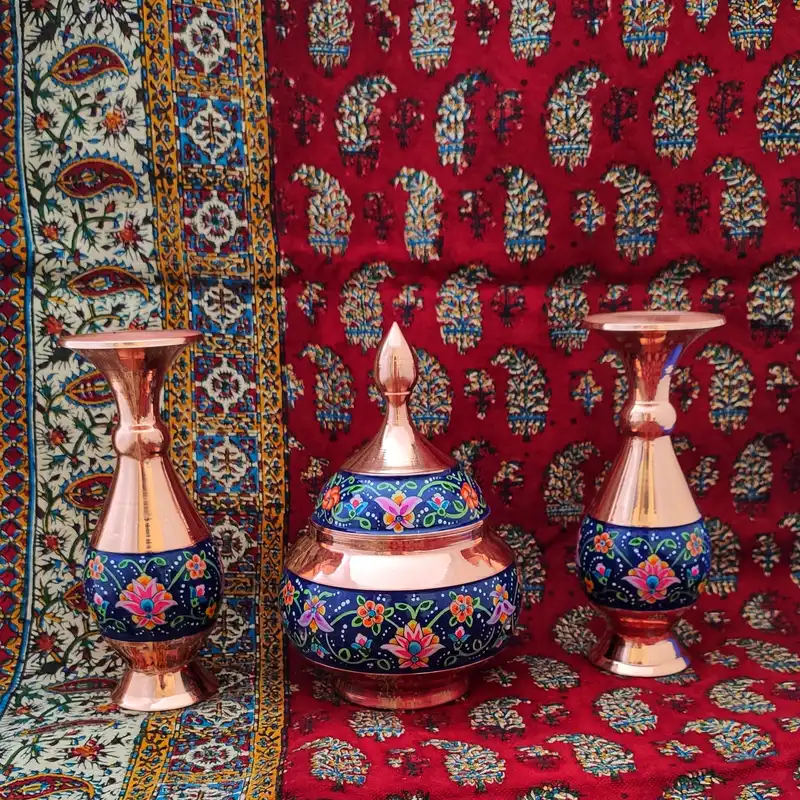 ست 3 تکه گلدان و شکلات خوری مسی مدل پرداز کد st18