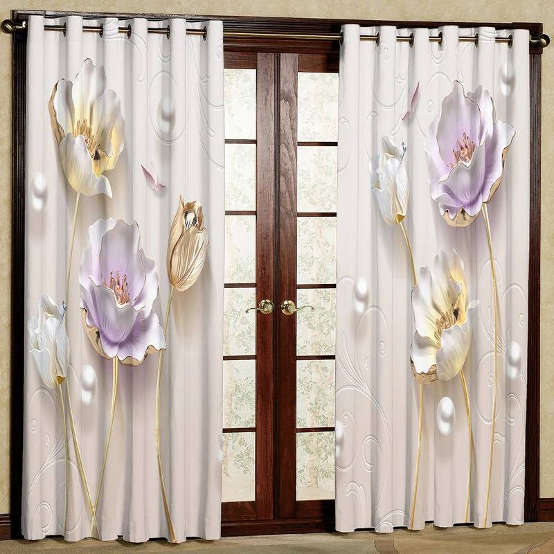 پرده طرح گل طلایی مدل مخمل پانچی کد 4757 W سایز 140x200 سانتی متر