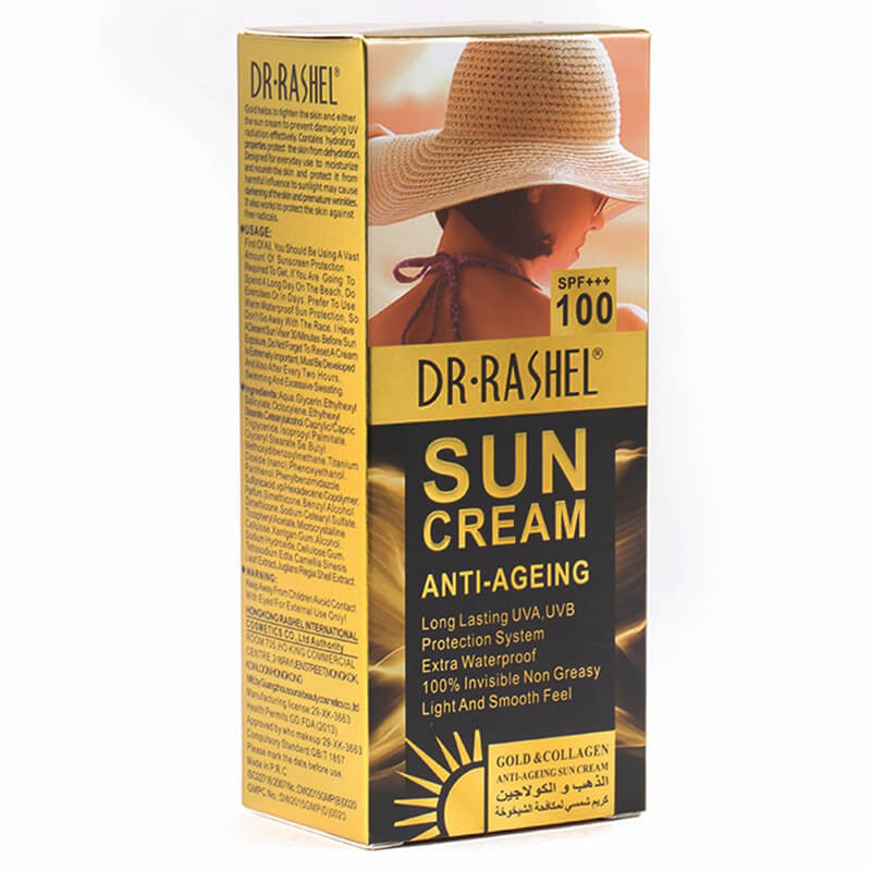 کرم ضد آفتاب بی رنگ دکتر راشل SPF 100 مدل anti  aging ‌مناسب انواع پوست حجم 80 میلی‌ لیتر