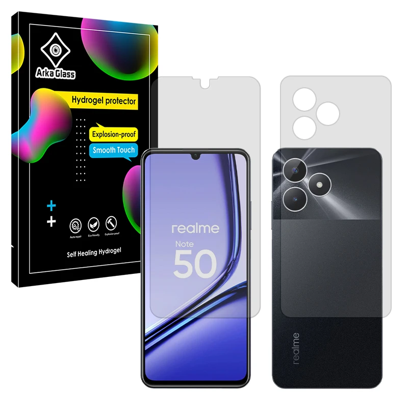 محافظ صفحه نمایش شفاف آرکا گلس مدل Tough مناسب برای گوشی موبایل ریلمی Note 50 به همراه محافظ پشت گوشی