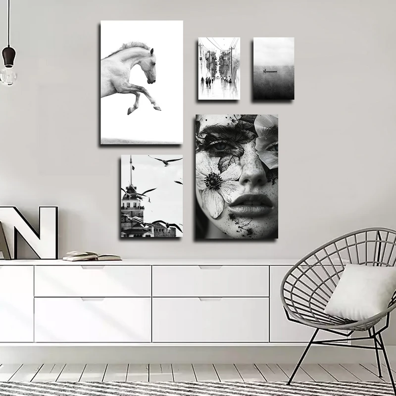 تابلو شاسی بکلیت طرح مدرن چهره و اسب مدل SH-2413 مجموعه 5 عددی