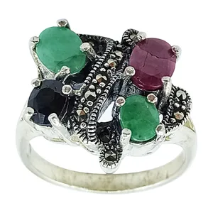 انگشتر نقره زنانه سلین کالا مدل یاقوت و زمرد ce-As317