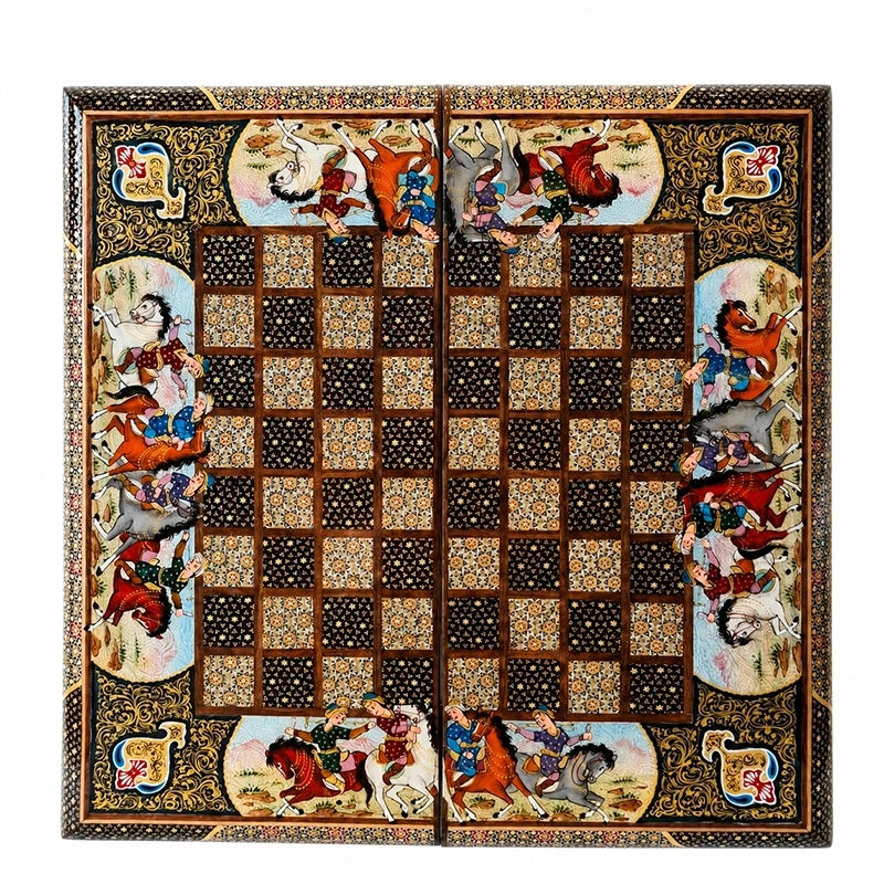 صفحه شطرنج خاتم کاری مدل لبگرد چوگان کد CH-50