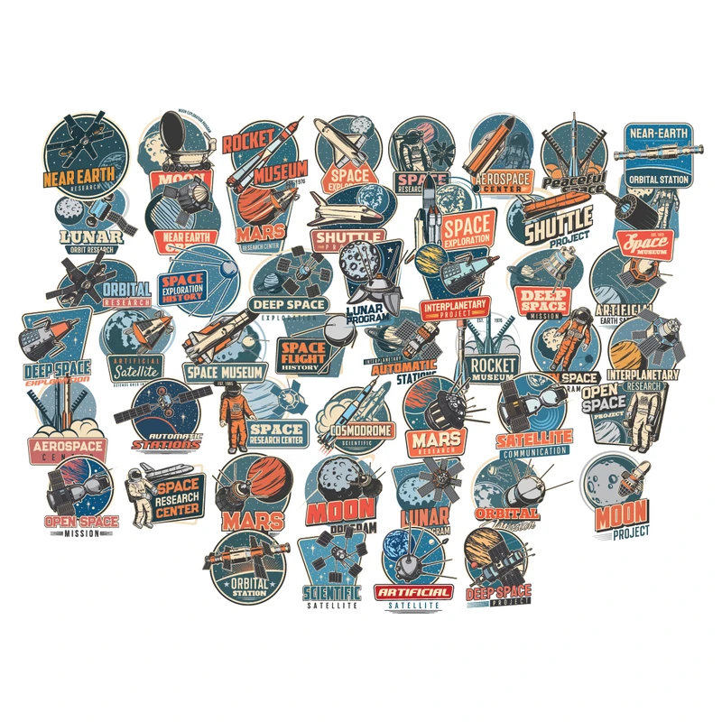 استیکر لپ تاپ و گوشی طرح ناسا و فضا مدل vintage series مجموعه 48 عددی