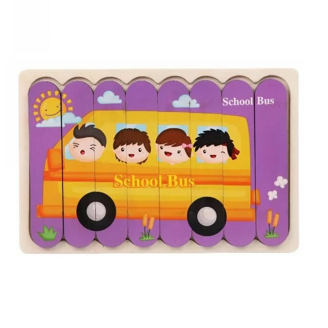 بازی آموزشی مدل دو رو چوبی school bus