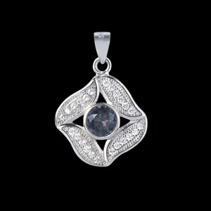 آویز گردنبند نقره زنانه مدل مربع نگین چند رنگ کد NG2596