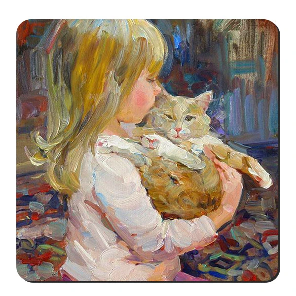  زیر لیوانی طرح دختر بچه و گربه کد nzl699