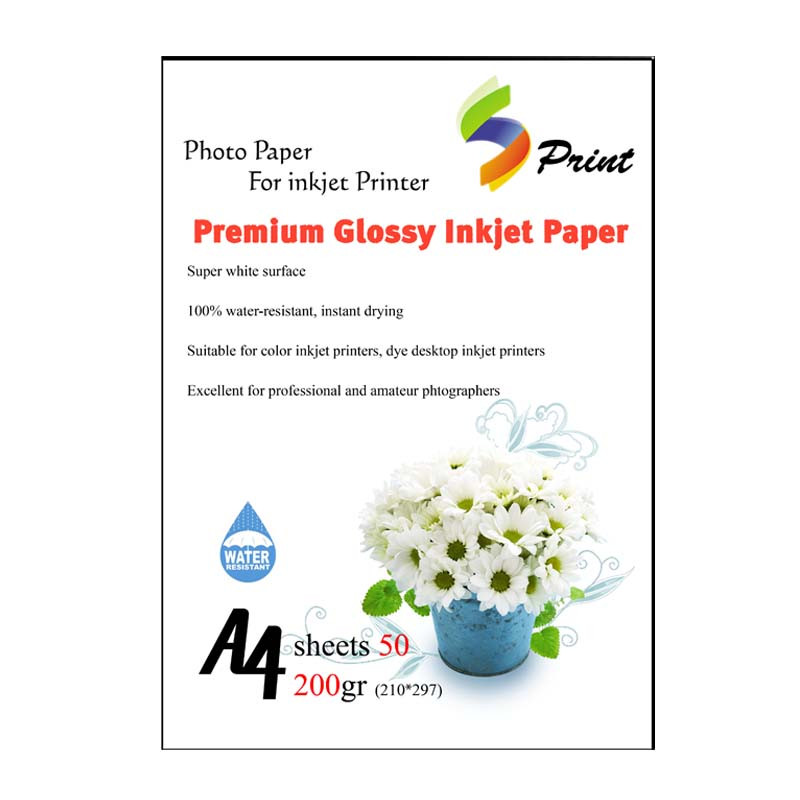 کاغذ چاپ عکس فتو گلاسه اس پرینت مدل پریمیوم 200 گرم سایز A4 بسته 50 عددی