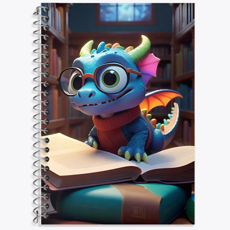 دفتر زبان 50 برگ خندالو مدل دو خط طرح اژدهای کتابخوان کد F7167