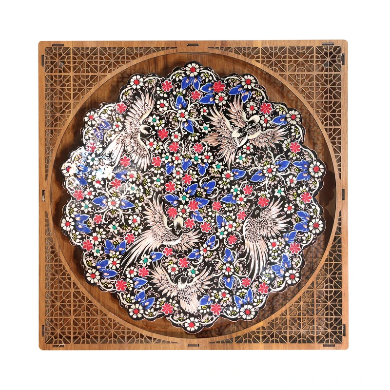 تابلو مسی صنایع دستی فاخر مدل الماس تراش نقره کوب و پرداز طرح 5 پرنده HQ33d30-4f5