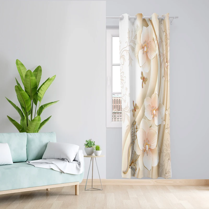 پرده طرح گل مدل مخمل پانچی کد 1934 z سایز 140x200 سانتی متر