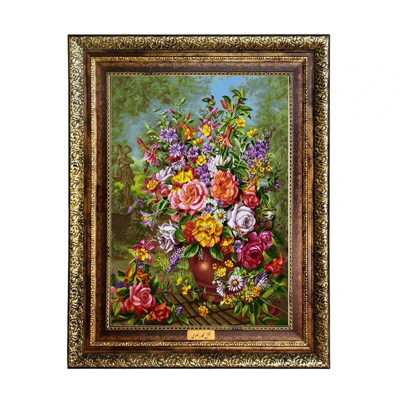 تابلو فرش ماشینی نقش نگار رضوی طرح گل کد 470H