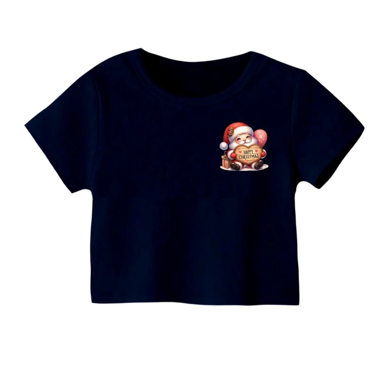 کراپ‌ تی‌شرت آستین کوتاه زنانه مدل بابانوئل کریسمس کد 29