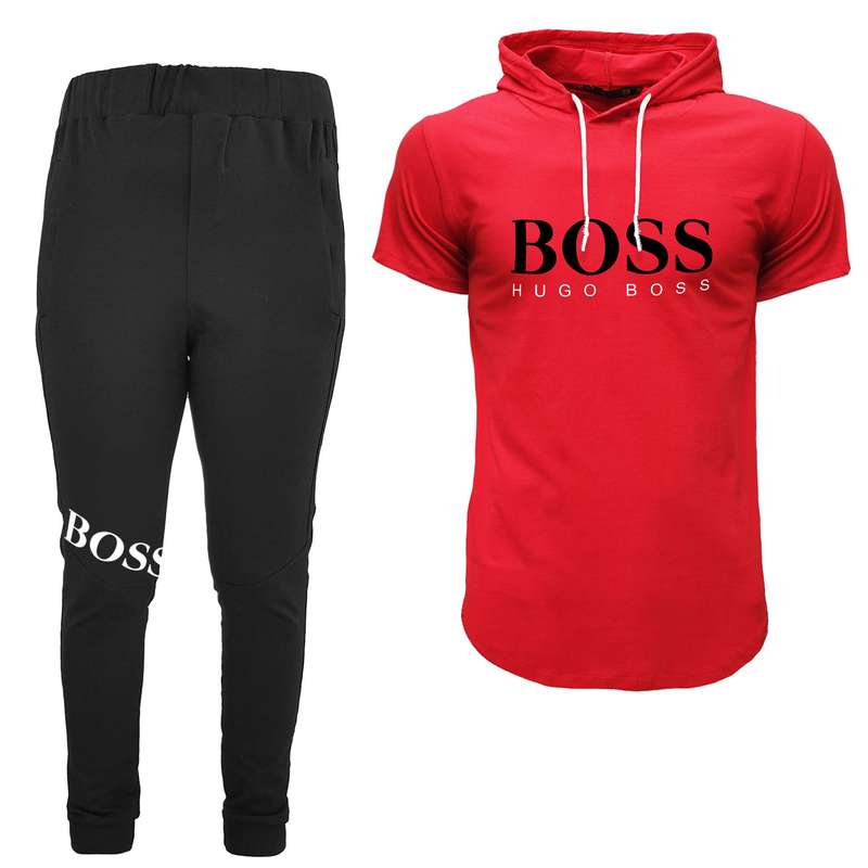 ست تی شرت کلاه دار و شلوار مردانه مدل 00518137 رنگ قرمز