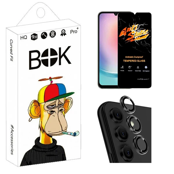 محافظ صفحه نمایش بوک مدل Carbon Antistatic مناسب برای گوشی موبایل سامسونگ Galaxy A24 به همراه محافظ لنز دوربین