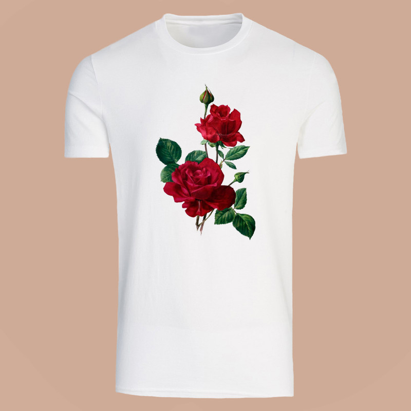 تی شرت آستین کوتاه زنانه طرح گل سرخ کد v17