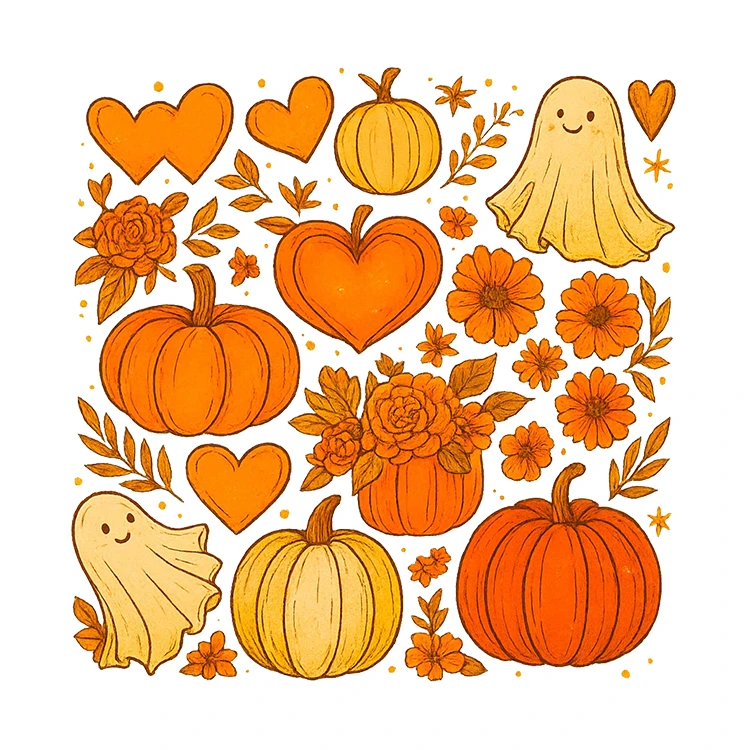 استیکر پارچه و لباس پاد آفرین مدل پاییز طرح عروسکی کدو تنبل آفتابگردان کد S2822