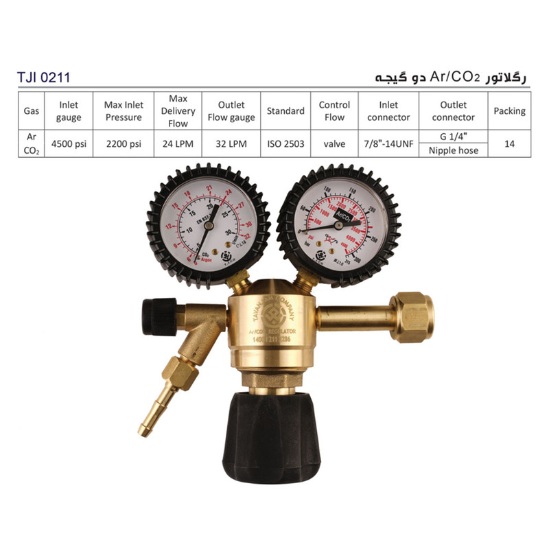 رگلاتور دو گیج Ar/Co2 توان جم مدل TJI 0211